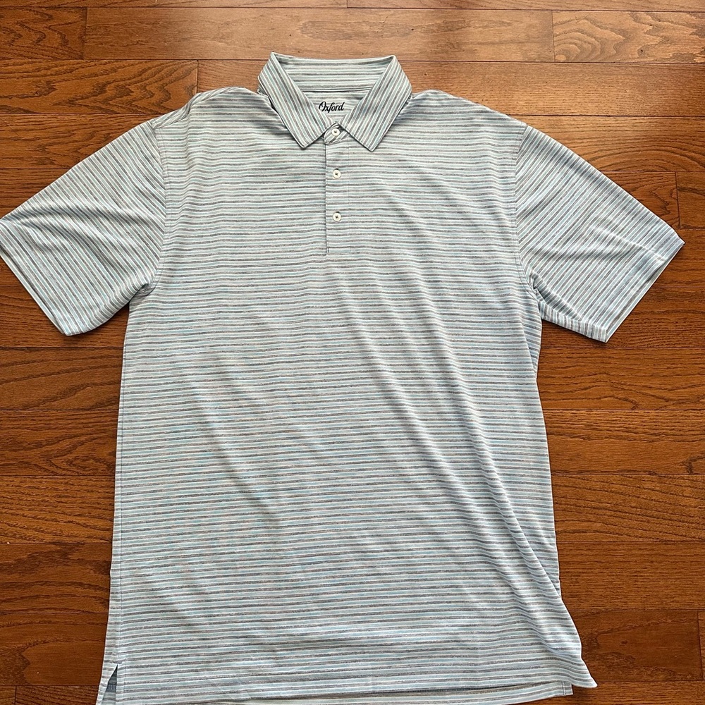 Oxford Men's Pale Blue & White Striped Polo Performance